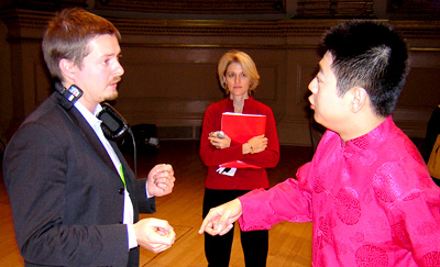 Lang Lang, director Benedict Mirow and Producer Molly McBride at Carnegie Hall